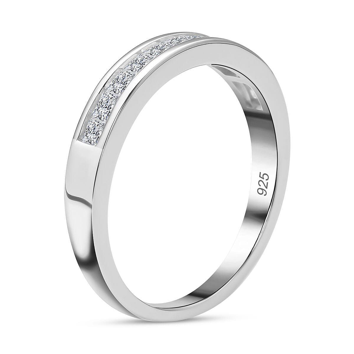Moissanite Half Eternity Band Ring in Rhodium Overlay Sterling Silver 7387883 8