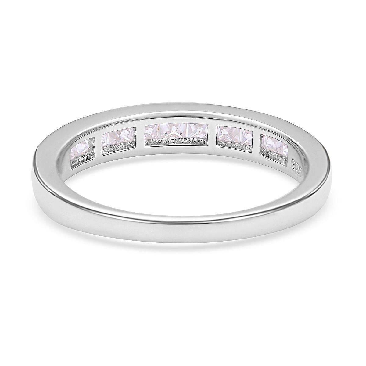 Moissanite Half Eternity Band Ring in Rhodium Overlay Sterling Silver 7387883 10