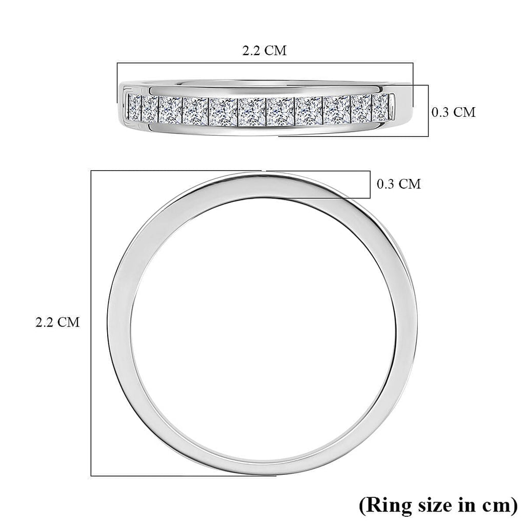 Moissanite Half Eternity Band Ring in Rhodium Overlay Sterling Silver