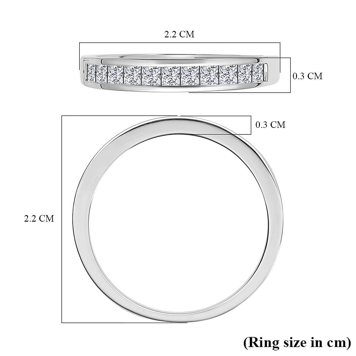 Moissanite Half Eternity Band Ring in Rhodium Overlay Sterling Silver 7387883 12
