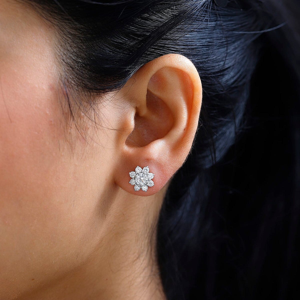 Moissanite Floral Stud Earrings in Rhodium Overlay Sterling Silver 1.85 Ct 7731806 3