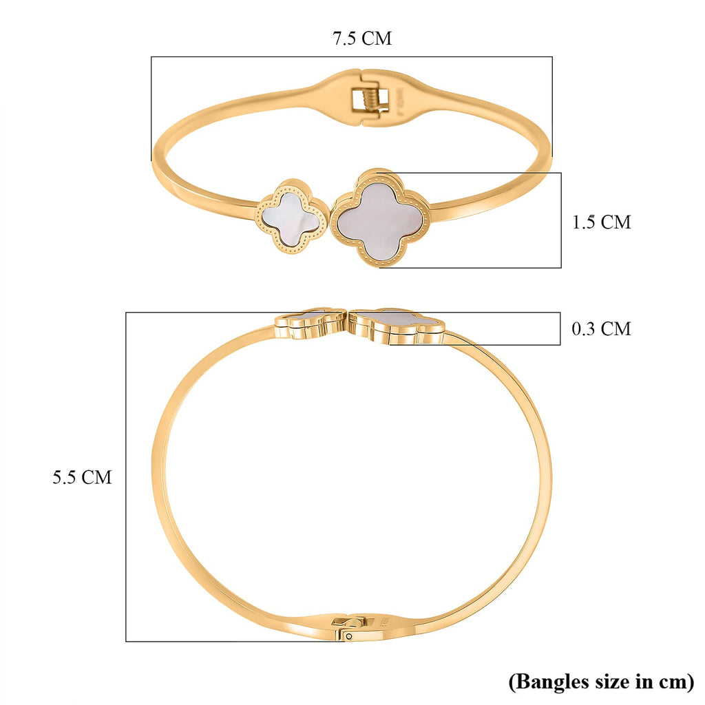 White Mother Of Pearl Bangle in Yellow Tone (Size - 7)