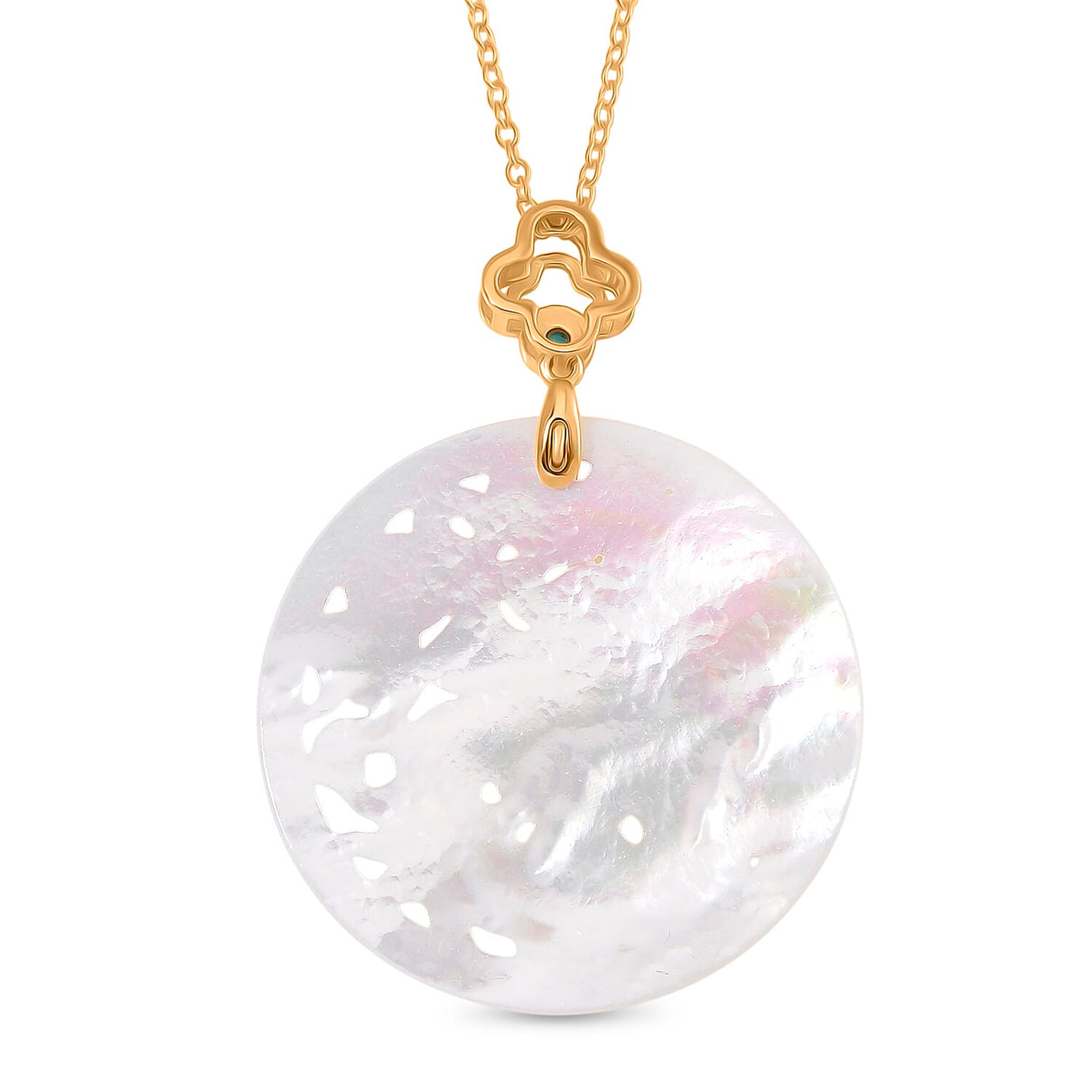 White South Sea Colour Mother Of Pearl Carved Dragon &amp; Blue Turquoise Pendant with Chain (Size 20) in Yellow Gold Overlay Sterling Silver 23.50 Ct. 4380241 3