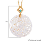 White South Sea Colour Mother Of Pearl Carved Dragon & Blue Turquoise Pendant with Chain (Size 20) in Yellow Gold Overlay Sterling Silver 23.50 Ct.