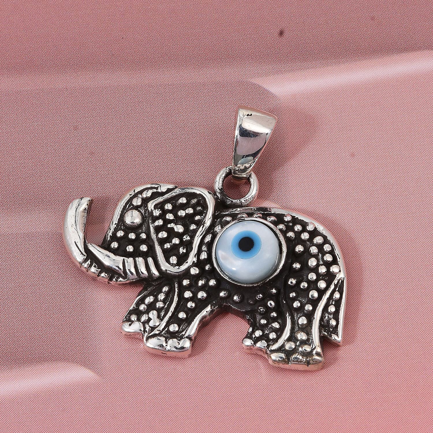 White Mother Of Pearl Oxisided Elephant Pendant in Sterling Silver 8304598 3