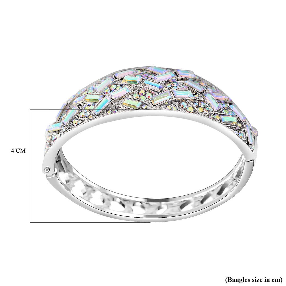 White Mystic Color Glass &amp; Australian White Crystal Bangle (Size - 7) 8027642 3