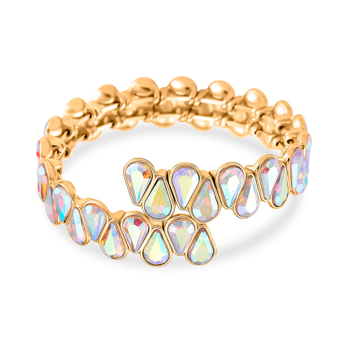 White Mystic Color Glass Pear Adjustable Bangle in Yellow Gold Tone V32529588 0