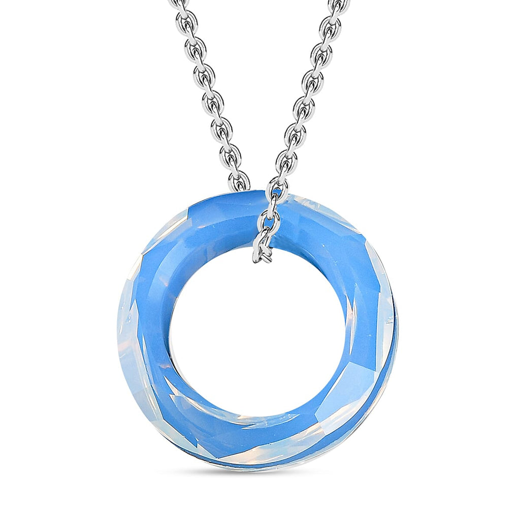 White Opal Crystal Circle Pendant with Stainless Steel Chain (Size-20) with Lobster Clasp in Silver Tone
