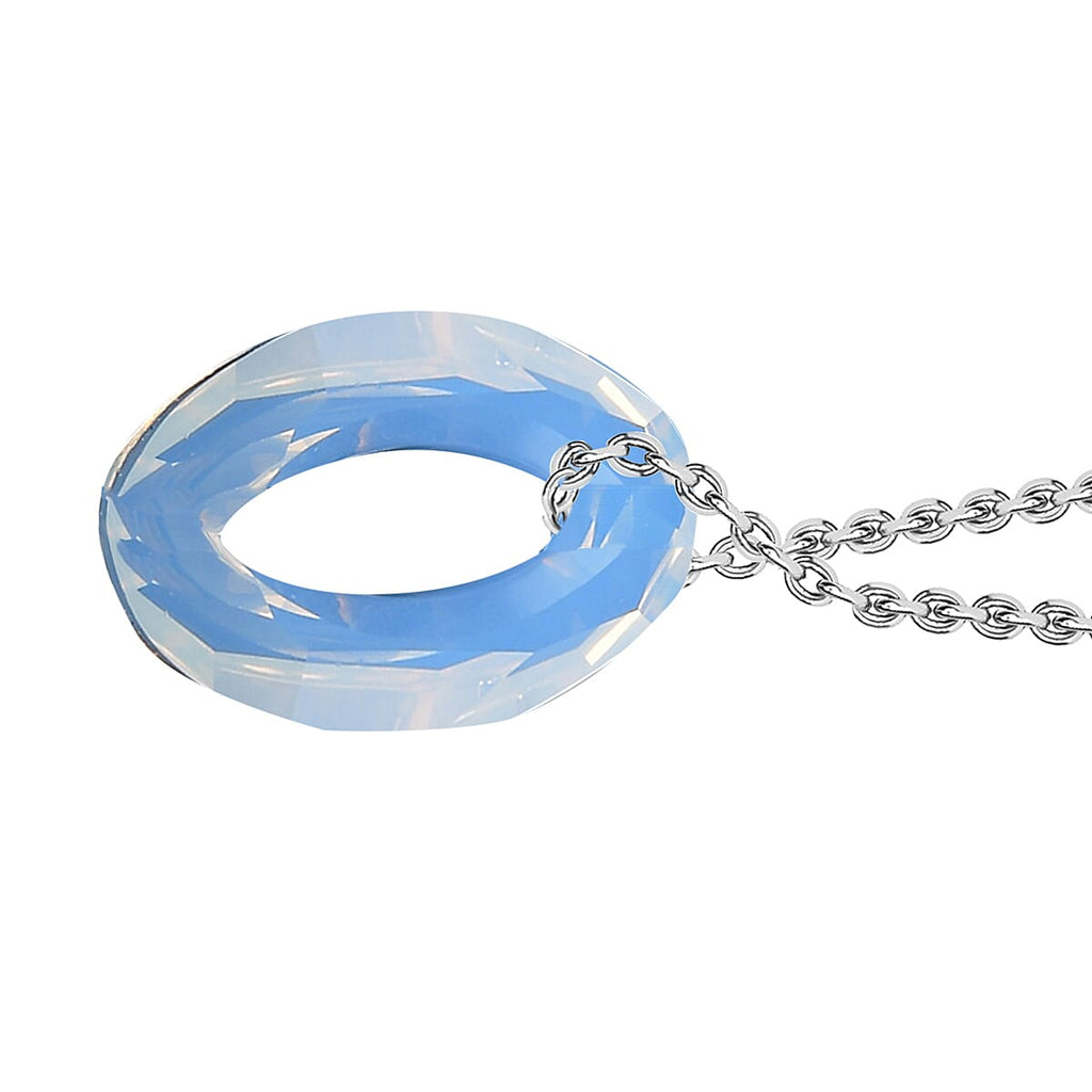 White Opal Crystal Circle Pendant with Stainless Steel Chain (Size-20) with Lobster Clasp in Silver Tone