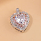 White & Pink Cubic Zirconia Heart Pendant in Two Tone Sterling Silver