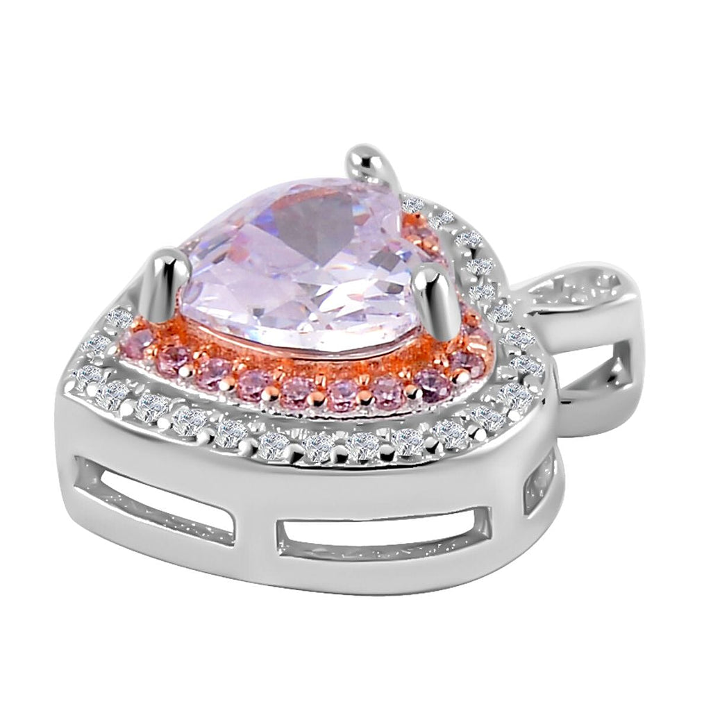 White & Pink Cubic Zirconia Heart Pendant in Two Tone Sterling Silver