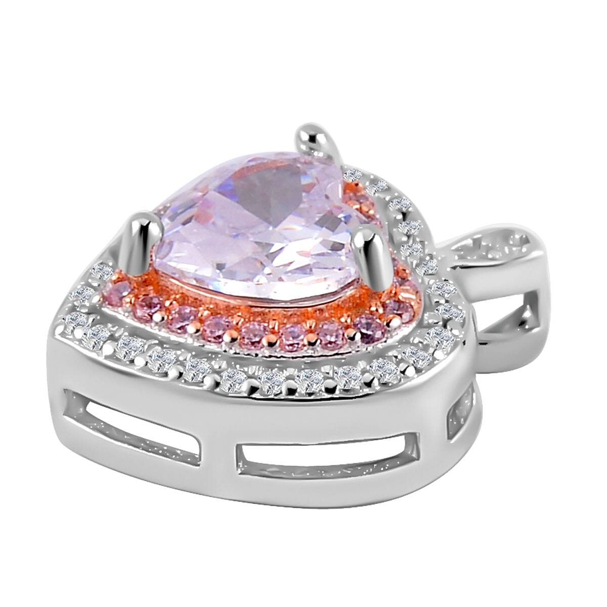 White &amp; Pink Cubic Zirconia Heart Pendant in Two Tone Sterling Silver 7721150 3