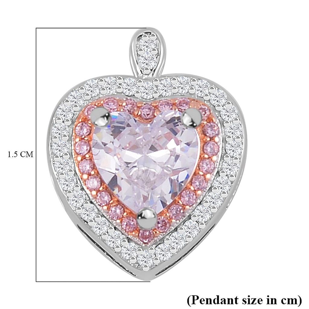 White & Pink Cubic Zirconia Heart Pendant in Two Tone Sterling Silver