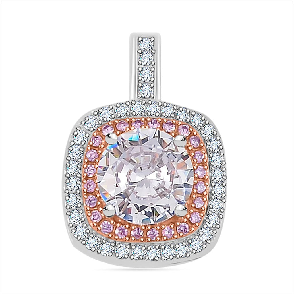 White & Pink Cubic Zirconia Pendant in Two Tone Sterling Silver