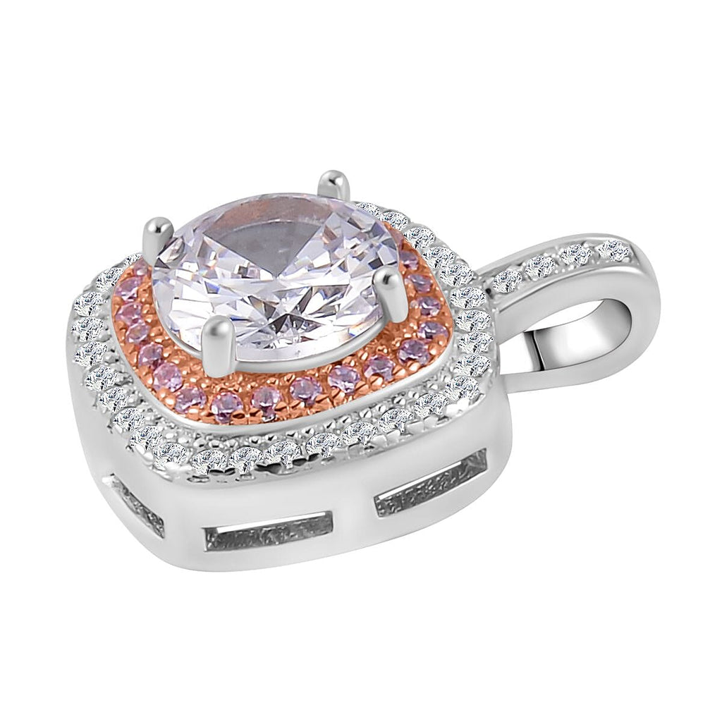 White & Pink Cubic Zirconia Pendant in Two Tone Sterling Silver