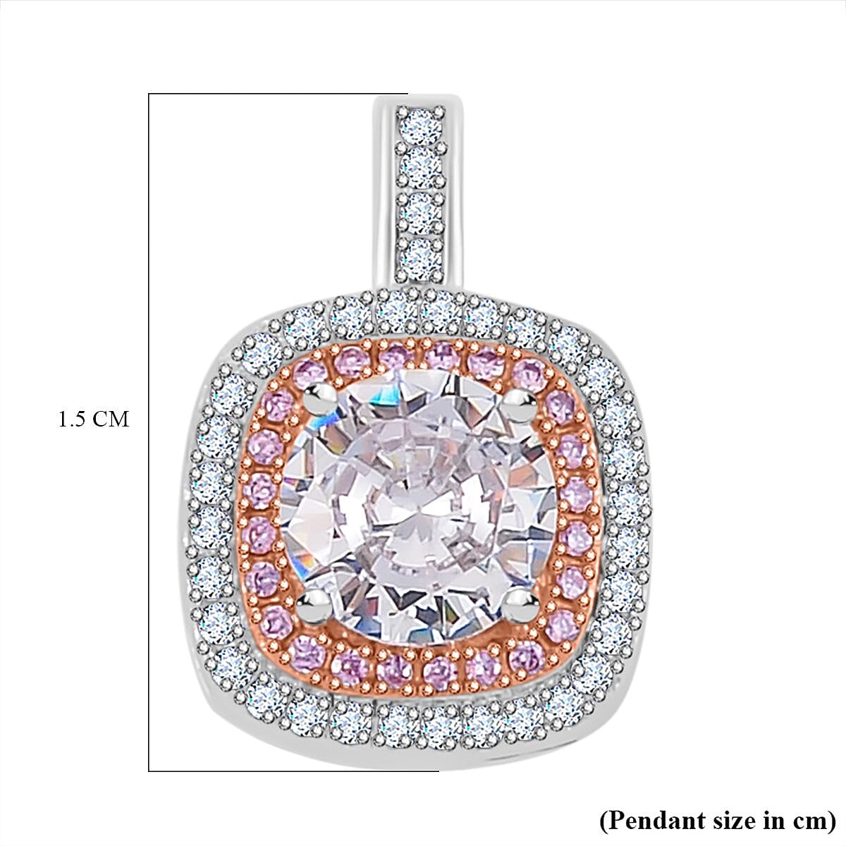 White and Pink Cubic Zirconia Halo Pendant in Two Tone Sterling Silver 7721130 5
