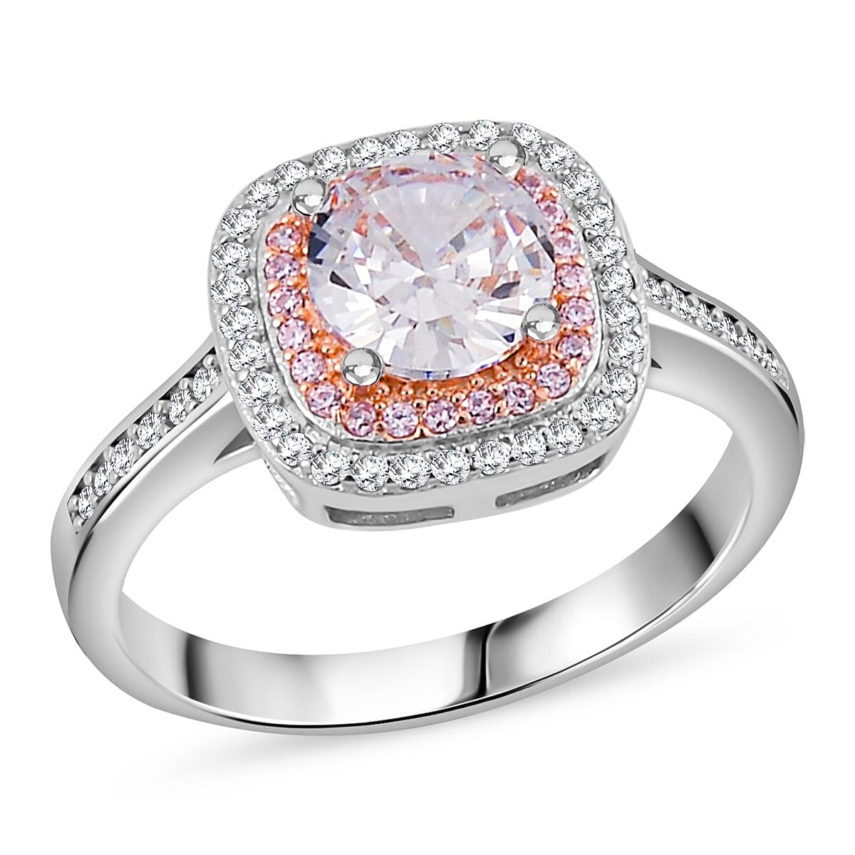 White &amp; Pink Cubic Zirconia Ring in Two Tone Plated Sterling Silver 7721222 0
