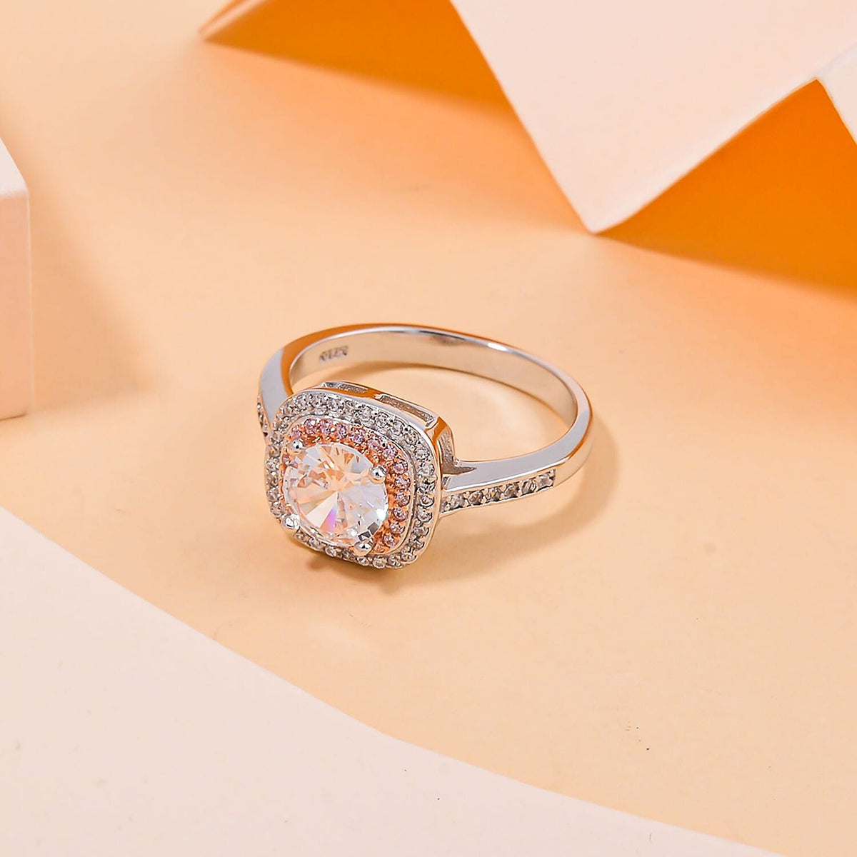 White &amp; Pink Cubic Zirconia Ring in Two Tone Plated Sterling Silver 7721222 1