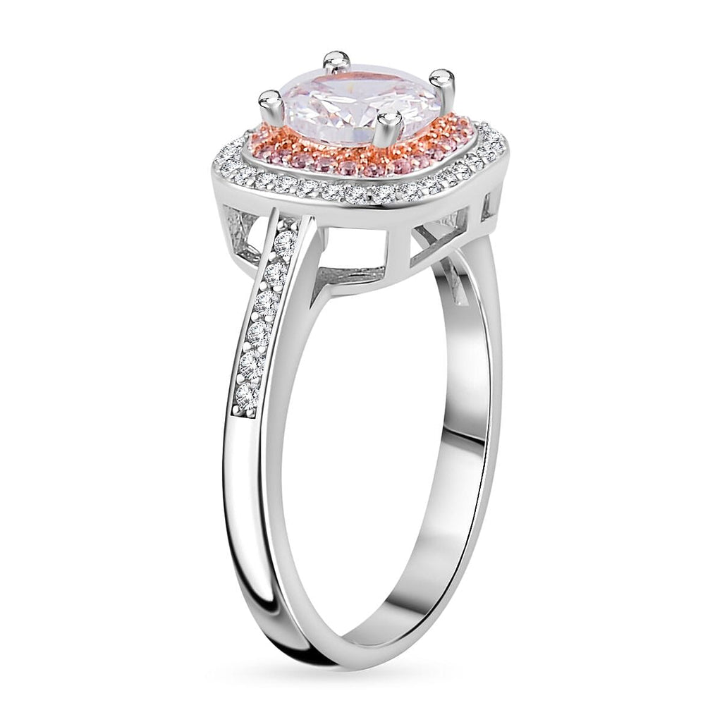 White & Pink Cubic Zirconia Ring in Two Tone Plated Sterling Silver