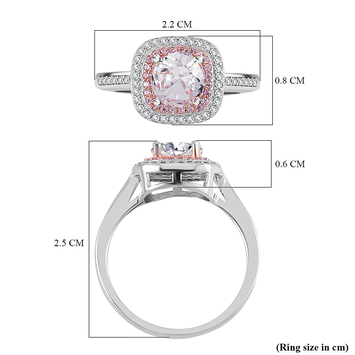 White &amp; Pink Cubic Zirconia Ring in Two Tone Plated Sterling Silver 7721222 5