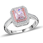 White & Pink Cubic Zirconia Halo Ring in Two Tone Plated Sterling Silver 2.08 Ct