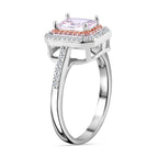 White & Pink Cubic Zirconia Halo Ring in Two Tone Plated Sterling Silver 2.08 Ct
