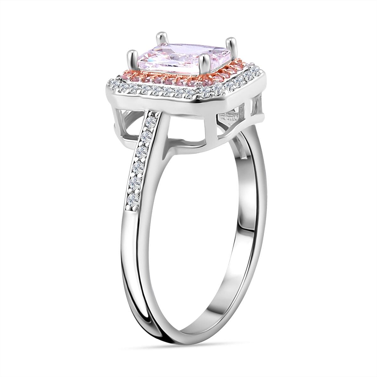 White &amp; Pink Cubic Zirconia Halo Ring in Two Tone Plated Sterling Silver 2.08 Ct 7721240 4