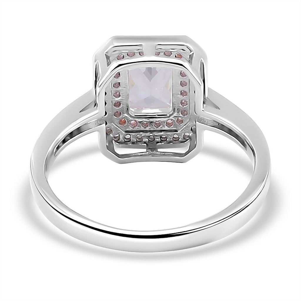 White & Pink Cubic Zirconia Halo Ring in Two Tone Plated Sterling Silver 2.08 Ct