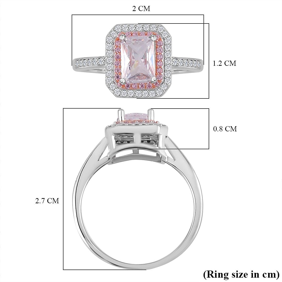 White &amp; Pink Cubic Zirconia Halo Ring in Two Tone Plated Sterling Silver 2.08 Ct 7721240 6