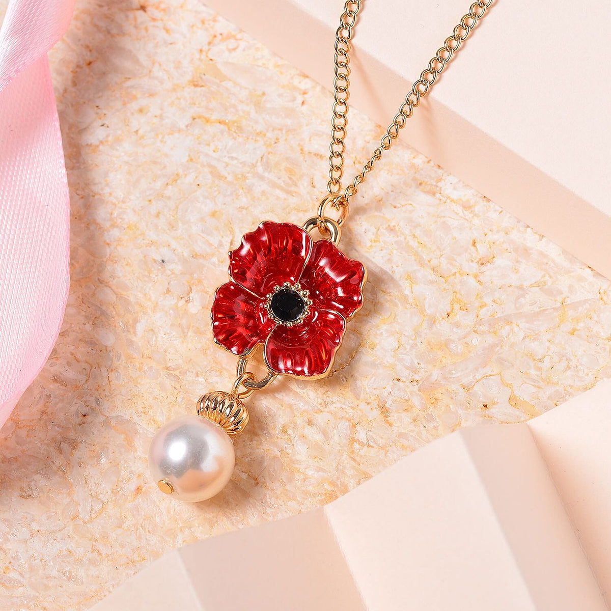 White Shell Pearl &amp; Austrian Black Crystal Necklace (Size 20 + 2 Ext) in Yellow Gold Plated V32756780 3
