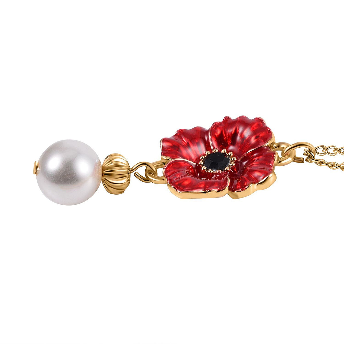 White Shell Pearl &amp; Austrian Black Crystal Necklace (Size 20 + 2 Ext) in Yellow Gold Plated V32756780 7