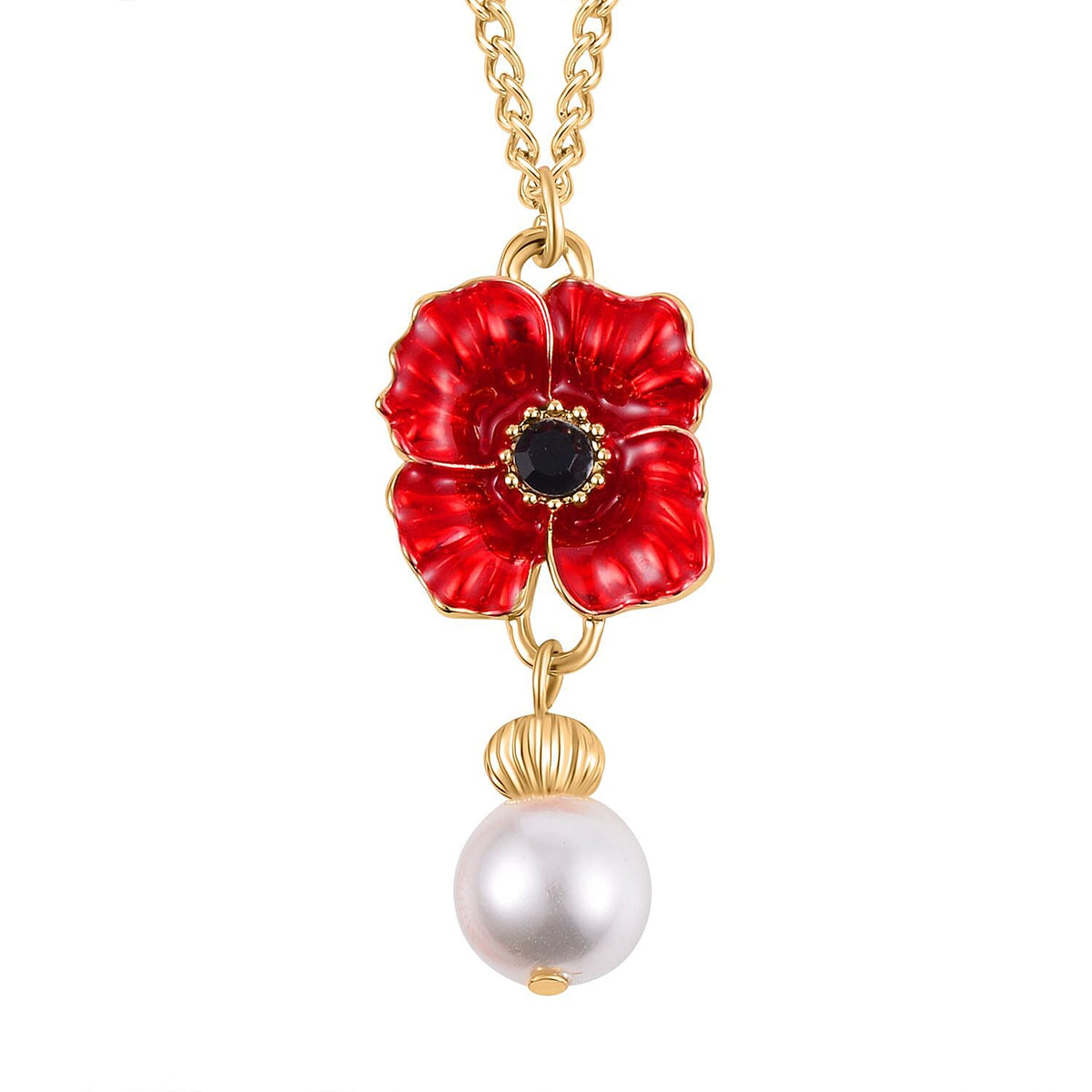 White Shell Pearl &amp; Austrian Black Crystal Necklace (Size 20 + 2 Ext) in Yellow Gold Plated V32756780 2