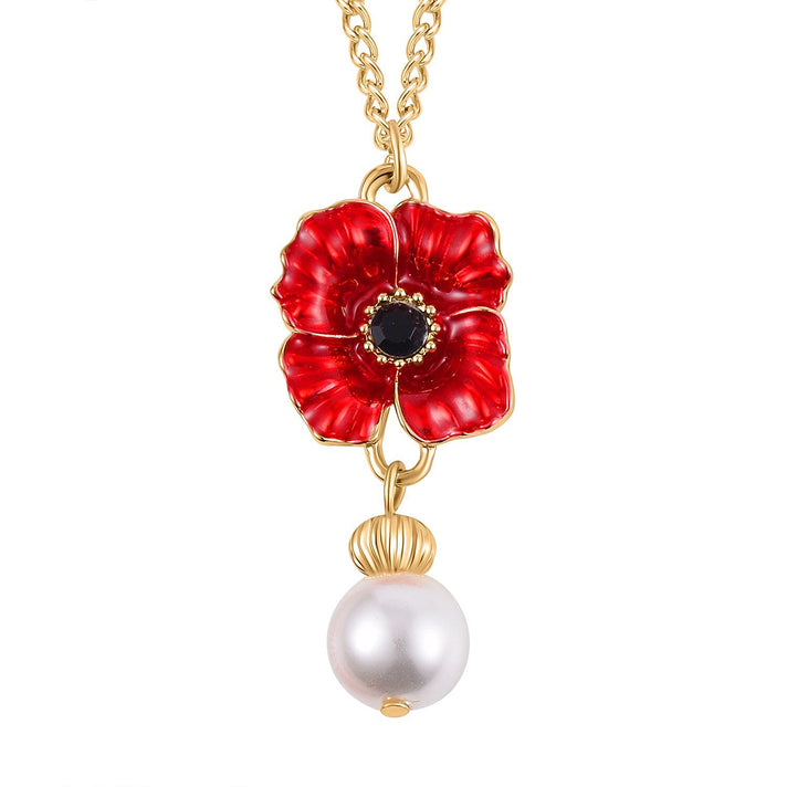 White Shell Pearl &amp; Austrian Black Crystal Necklace (Size 20 + 2 Ext) in Yellow Gold Plated 8232461 2