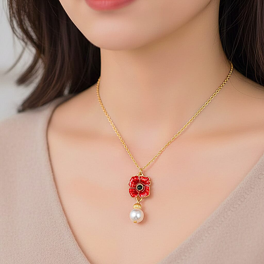 White Shell Pearl &amp; Austrian Black Crystal Necklace (Size 20 + 2 Ext) in Yellow Gold Plated V32756780 6