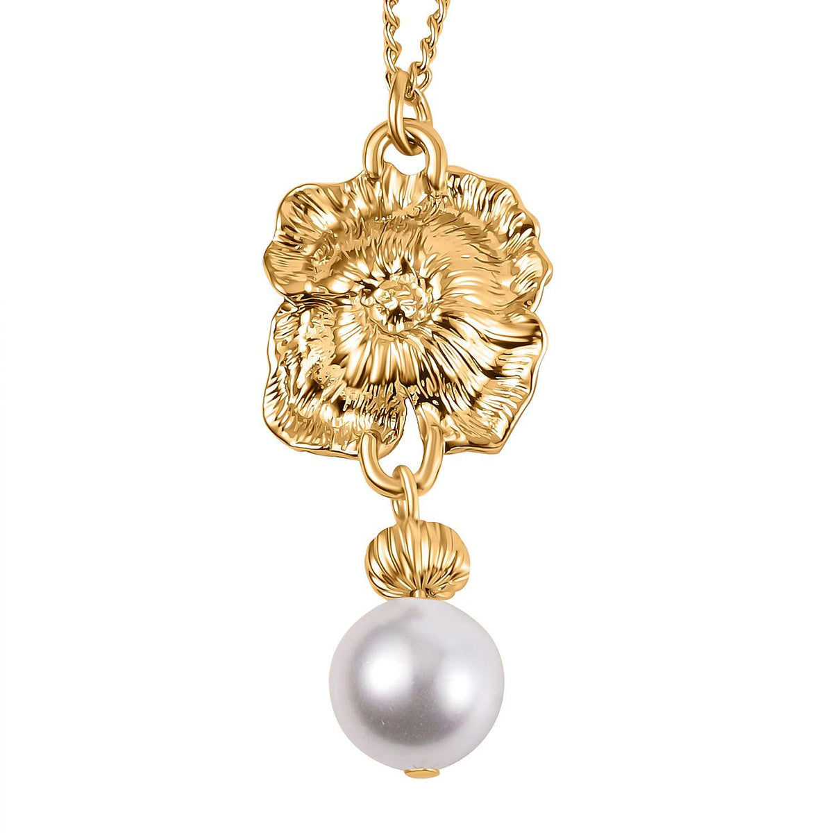 White Shell Pearl &amp; Austrian Black Crystal Necklace (Size 20 + 2 Ext) in Yellow Gold Plated V32756780 10