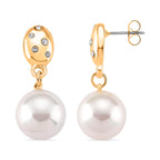 White Shell Pearl & Austrian White Crystal Earring with Push Back in Yellow Gold Plated 30.20 Ct.