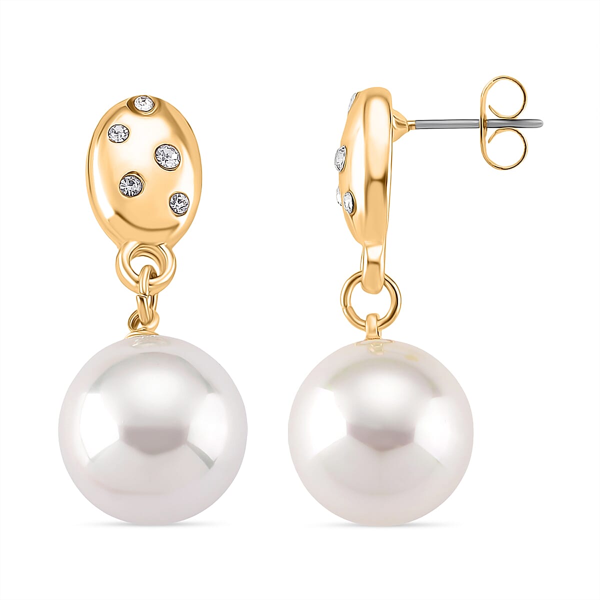 White Shell Pearl &amp; Austrian White Crystal Earring with Push Back in Yellow Gold Plated 30.20 Ct. V32734442 2