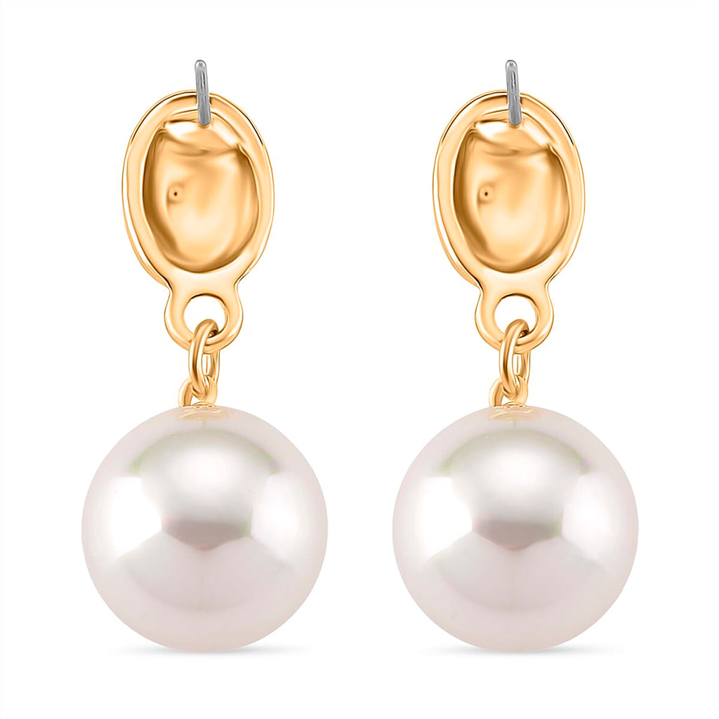 White Shell Pearl & Austrian White Crystal Earring with Push Back in Yellow Gold Plated 30.20 Ct.