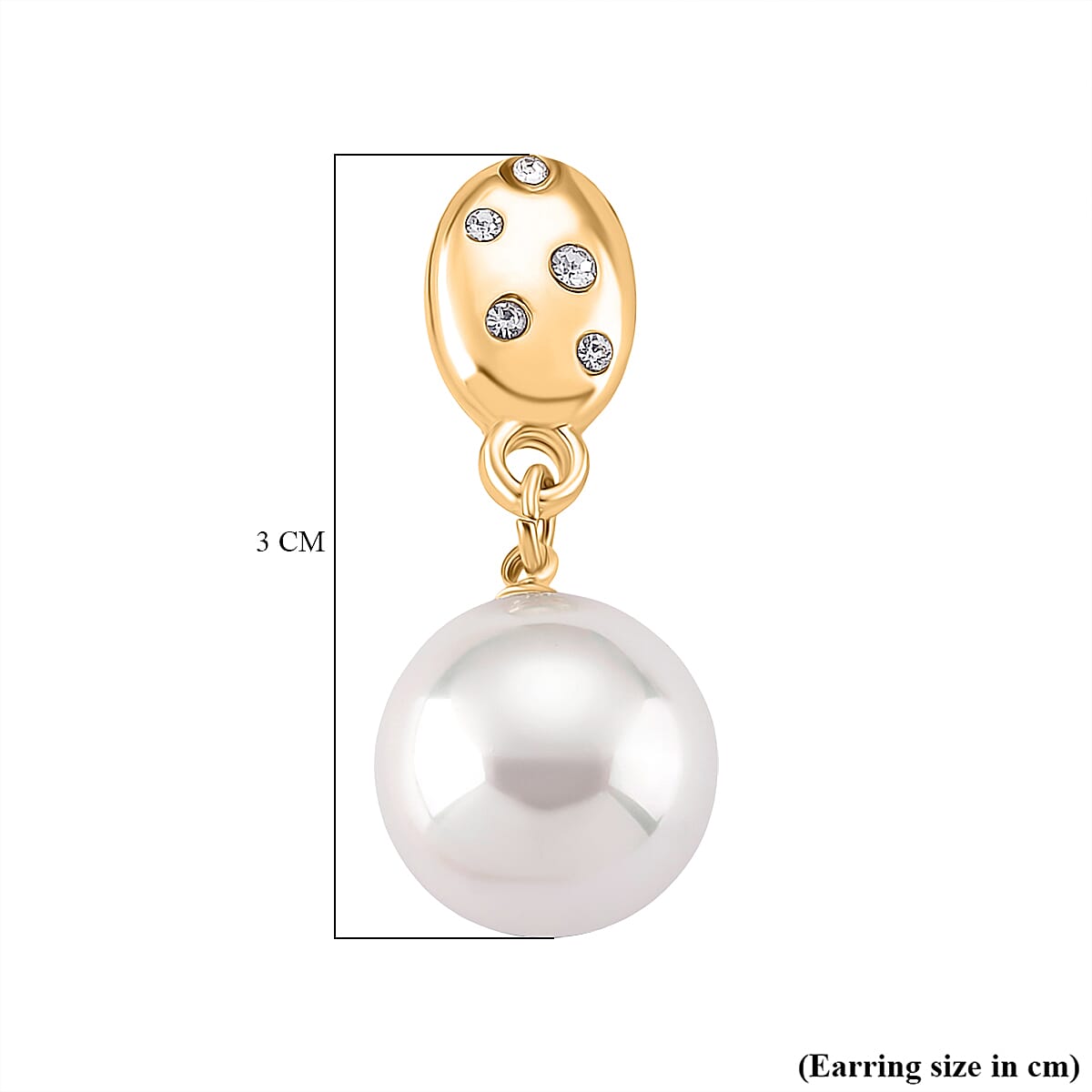 White Shell Pearl &amp; Austrian White Crystal Earring with Push Back in Yellow Gold Plated 30.20 Ct. V32734442 10