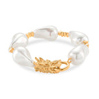 White Shell Pearl Beads Bracelet (Size - 7.5) in Yellow Gold Tone