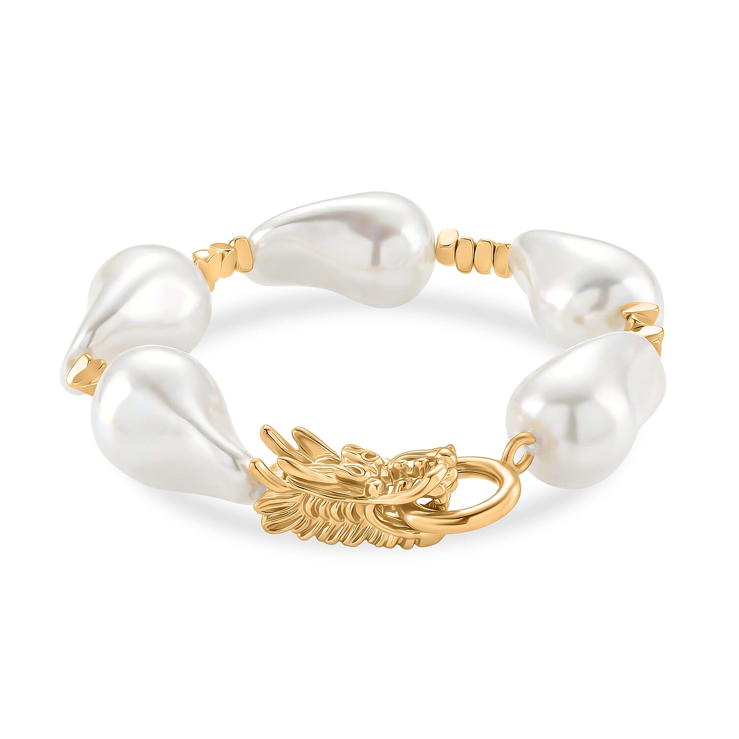 White Shell Pearl Beads Bracelet (Size - 7.5) with Dragon Clasp 130 Ct. 8378153 0