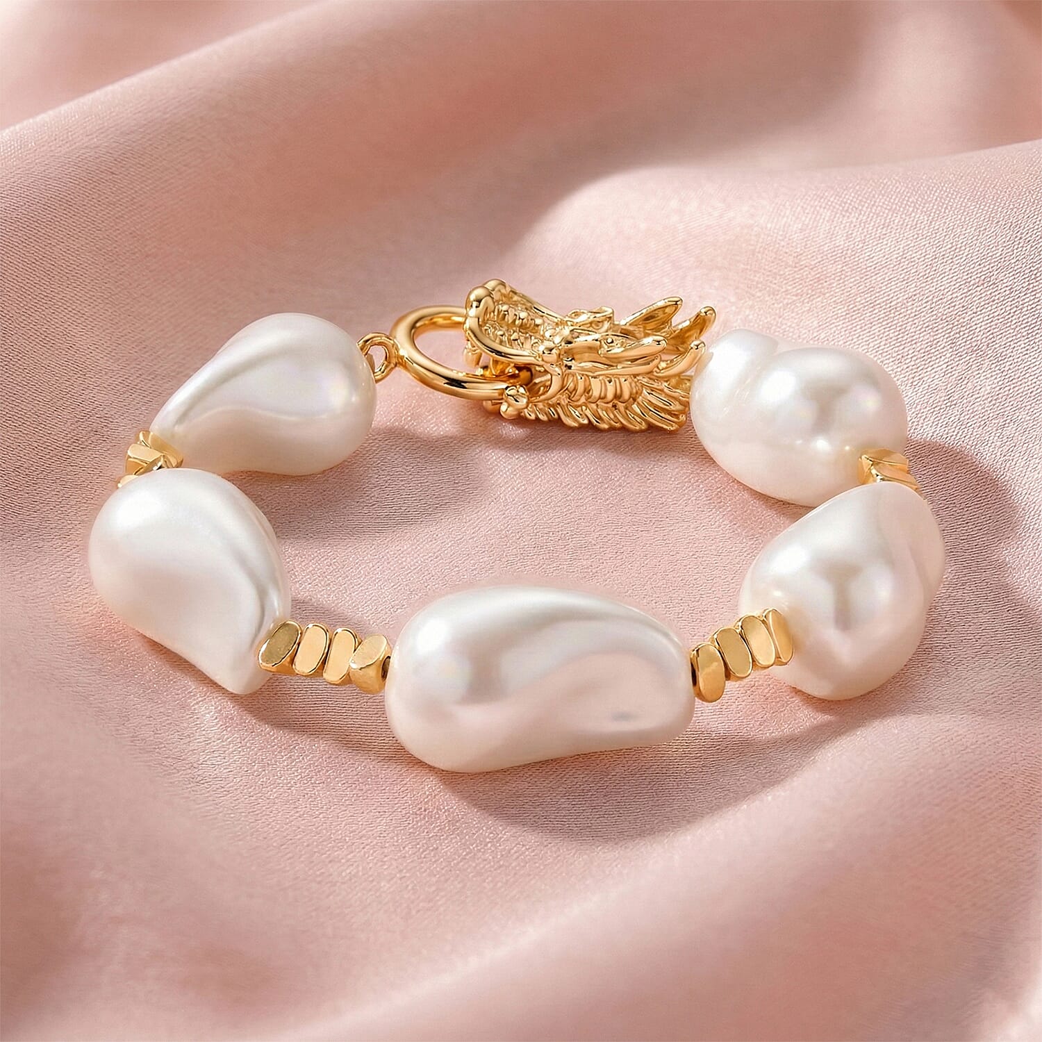 White Shell Pearl Beads Bracelet (Size - 7.5) with Dragon Clasp 130 Ct. 8378153 3