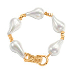 White Shell Pearl Beads Bracelet (Size - 7.5) in Yellow Gold Tone