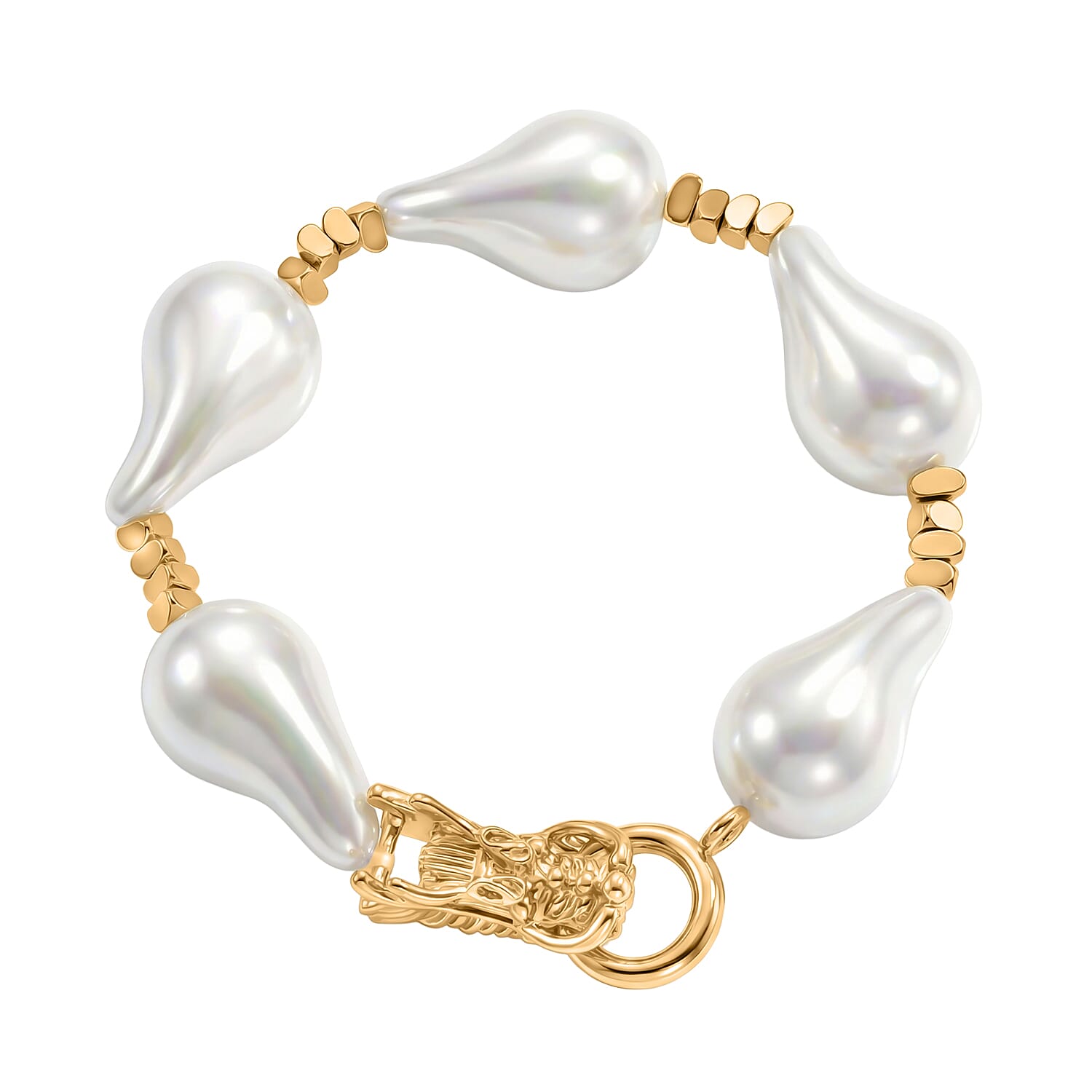 White Shell Pearl Beads Bracelet (Size - 7.5) with Dragon Clasp 130 Ct. 8378153 4