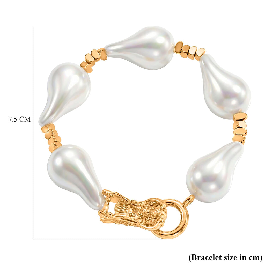 White Shell Pearl Beads Bracelet (Size - 7.5) in Yellow Gold Tone