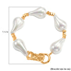 White Shell Pearl Beads Bracelet (Size - 7.5) in Yellow Gold Tone