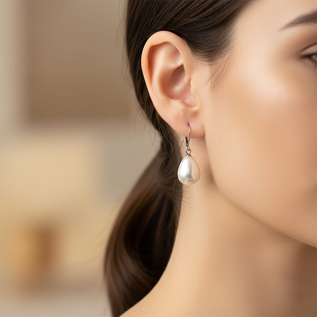 One Time Mega CloseOut- White Shell Pearl Drop Earring