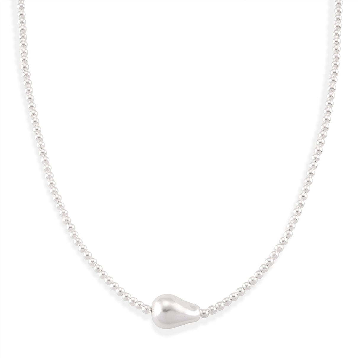 White Shell Pearl Beads Necklace (Size - 18+2 Ext) in Silver Tone V32516199 0