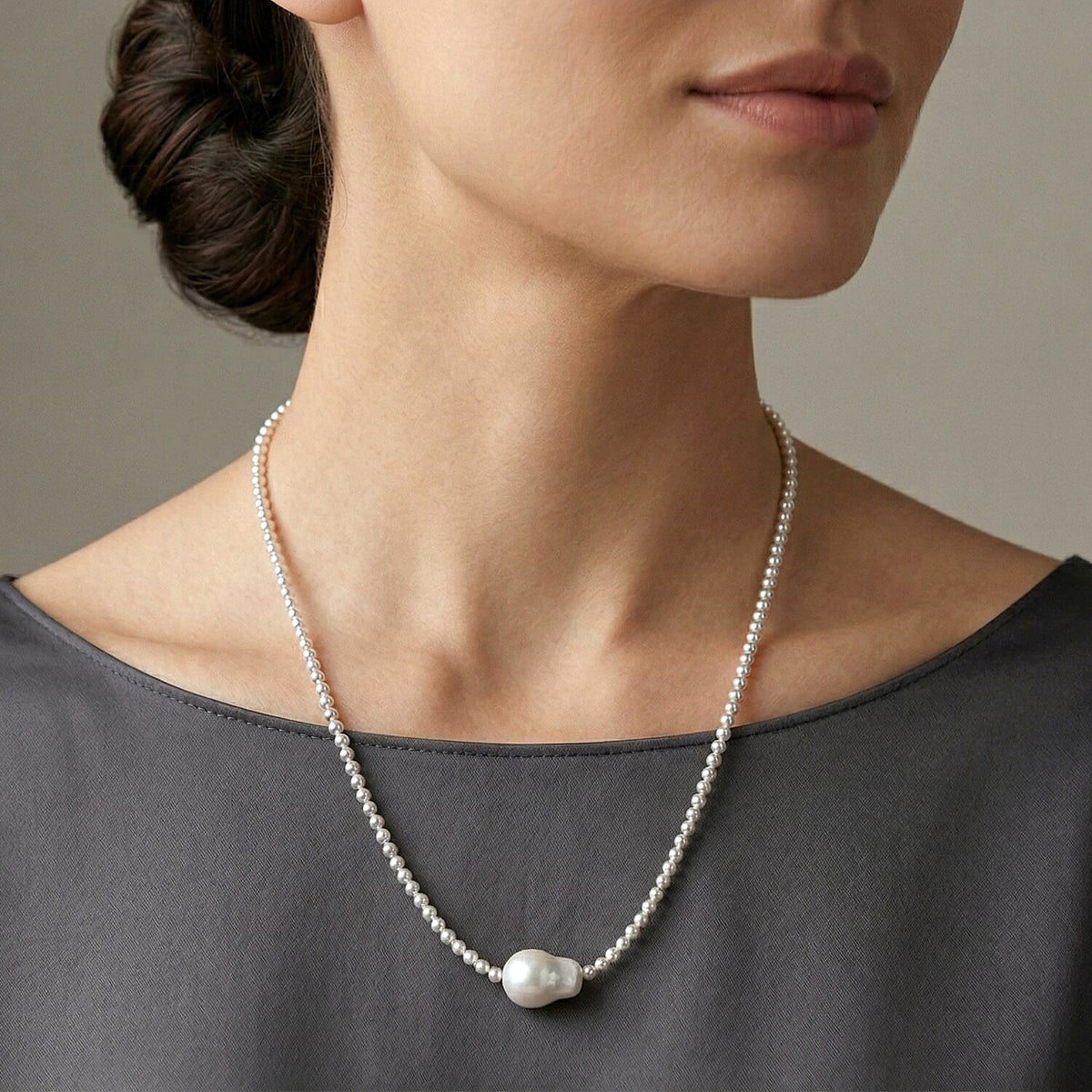 White Shell Pearl Beads Necklace (Size - 18+2 Ext) in Silver Tone V32516199 2