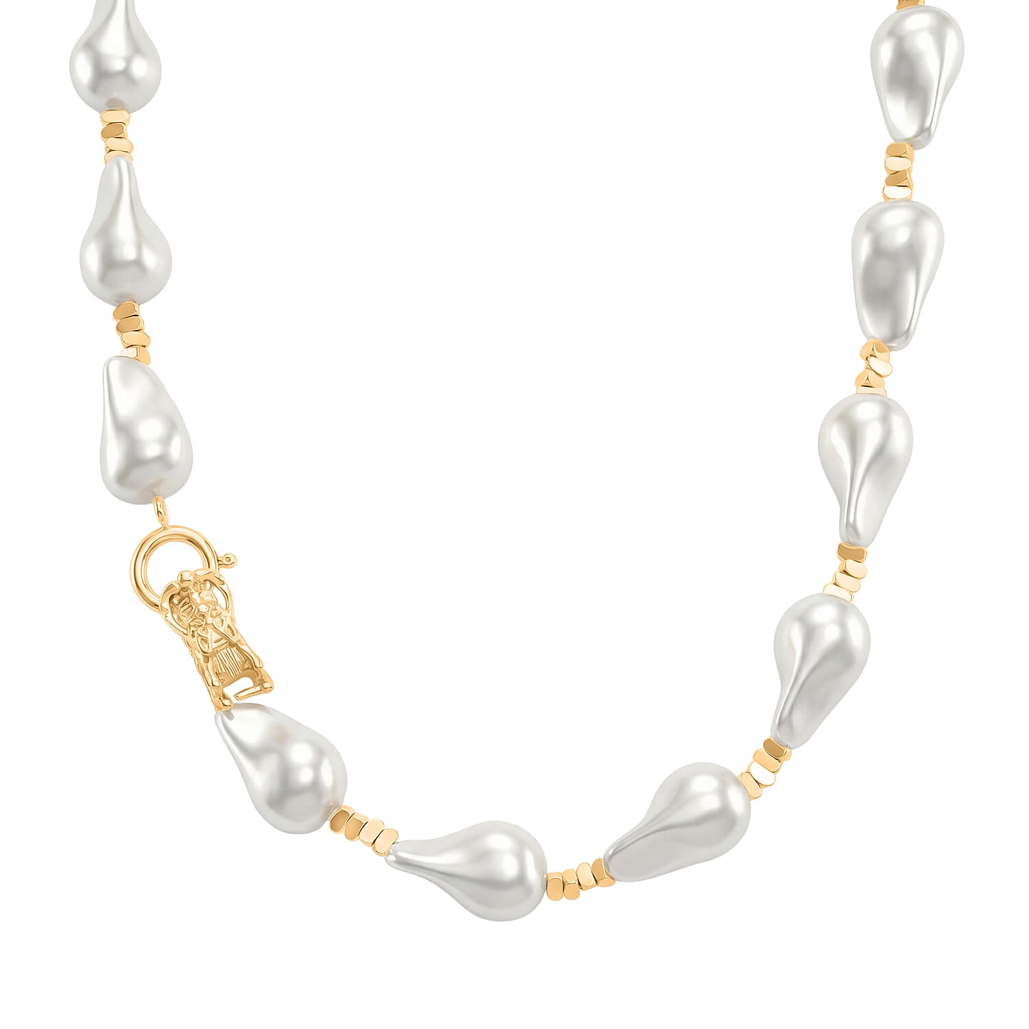 White Shell Pearl Beads Necklace (Size - 20) in Yellow Gold Tone 8378150 0